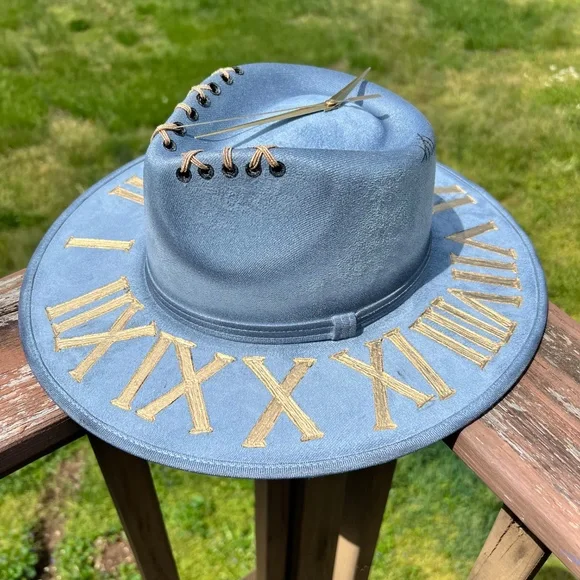 It’s Five O’clock Somewhere Hand Burned and Painted Clock Hat, Clock Burned Hat It main image 4
